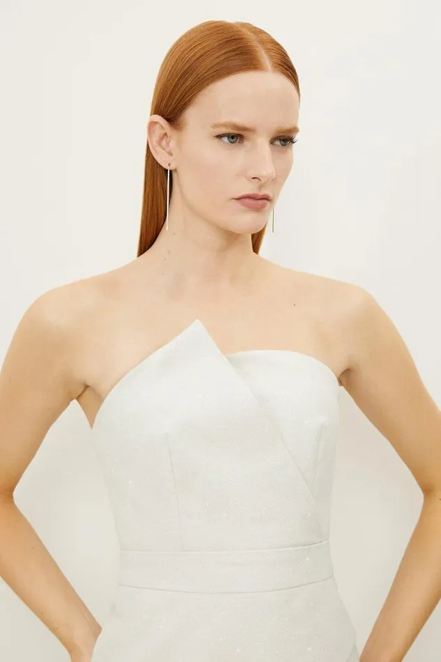 Tailored Metallic Bandeau Midi Pencil Dress Ivory Women Karen Millen Dresses