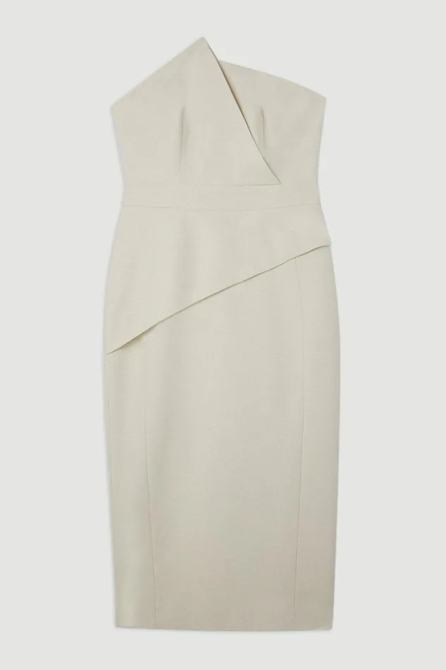 Tailored Metallic Bandeau Midi Pencil Dress Ivory Women Karen Millen Dresses