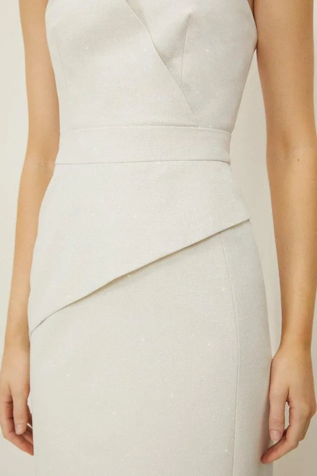 Tailored Metallic Bandeau Midi Pencil Dress Ivory Women Karen Millen Dresses