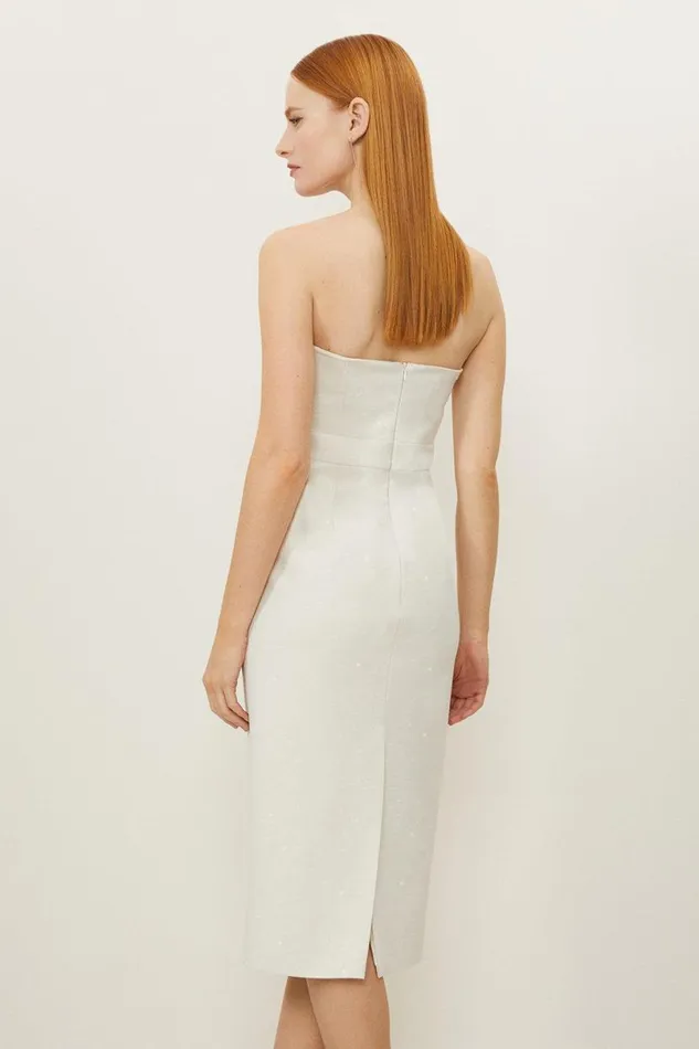 Tailored Metallic Bandeau Midi Pencil Dress Ivory Women Karen Millen Dresses