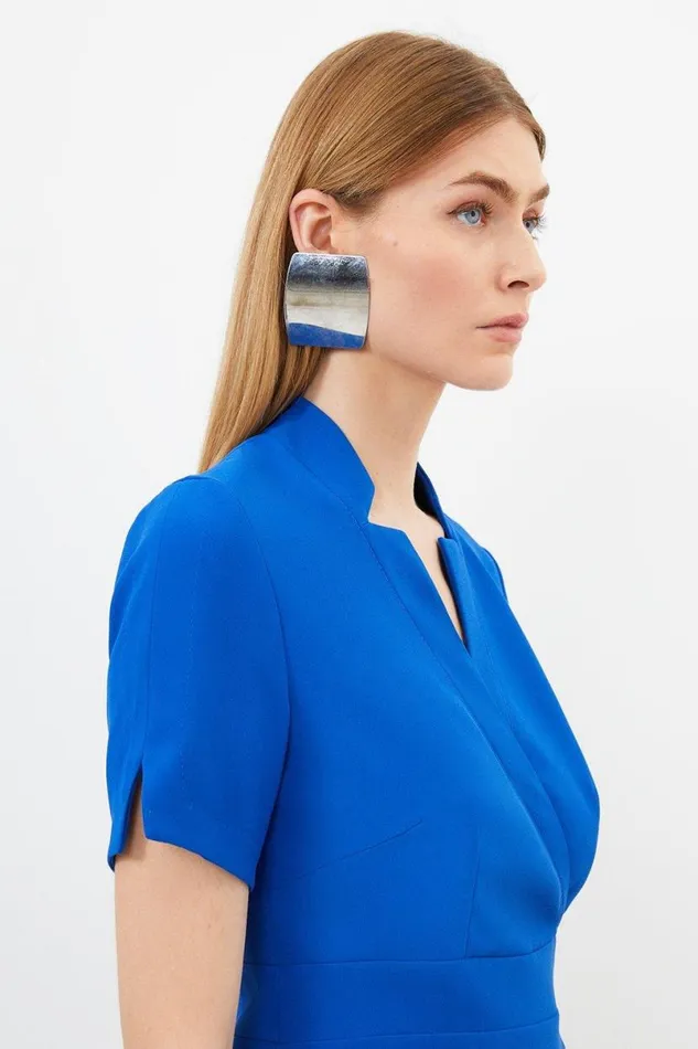 Tailored Military Pleat Notch Neck Wrap Mini Dress Cobalt Women Karen Millen Dresses