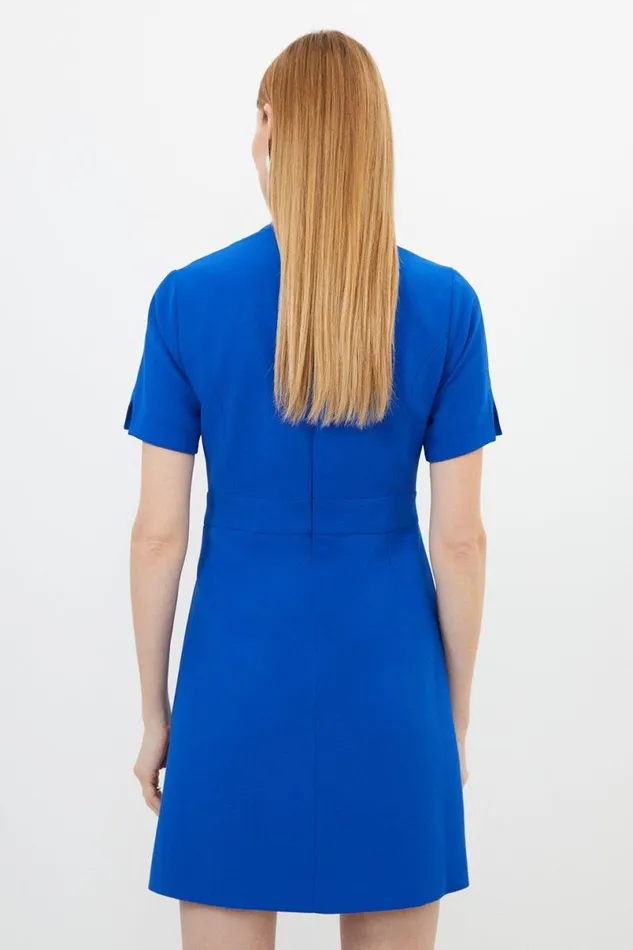 Tailored Military Pleat Notch Neck Wrap Mini Dress Cobalt Women Karen Millen Dresses