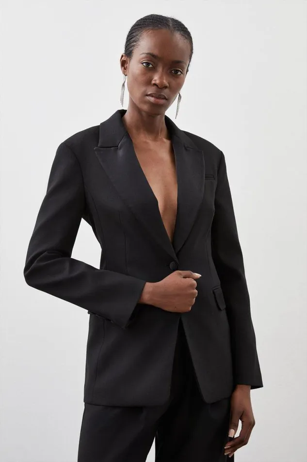 Tailored Premium Twill Single Breasted Contrast Detail Blazer Black Women Karen Millen Coats and Jackets Tailored Premium Twill Single Breasted Contrast Detail Blazer Black Women Karen Millen Coats and Jackets