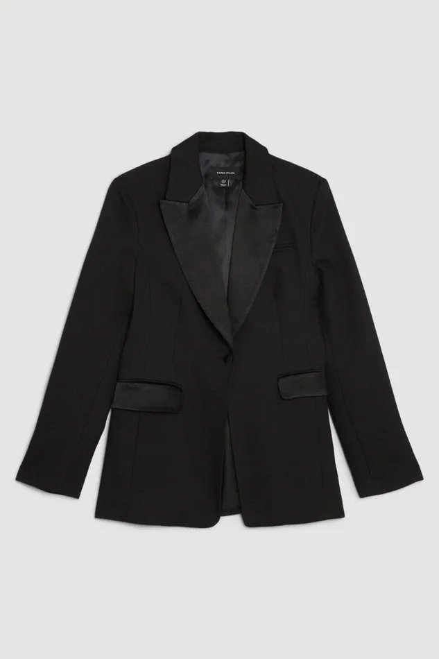 Tailored Premium Twill Single Breasted Contrast Detail Blazer Black Women Karen Millen Coats and Jackets