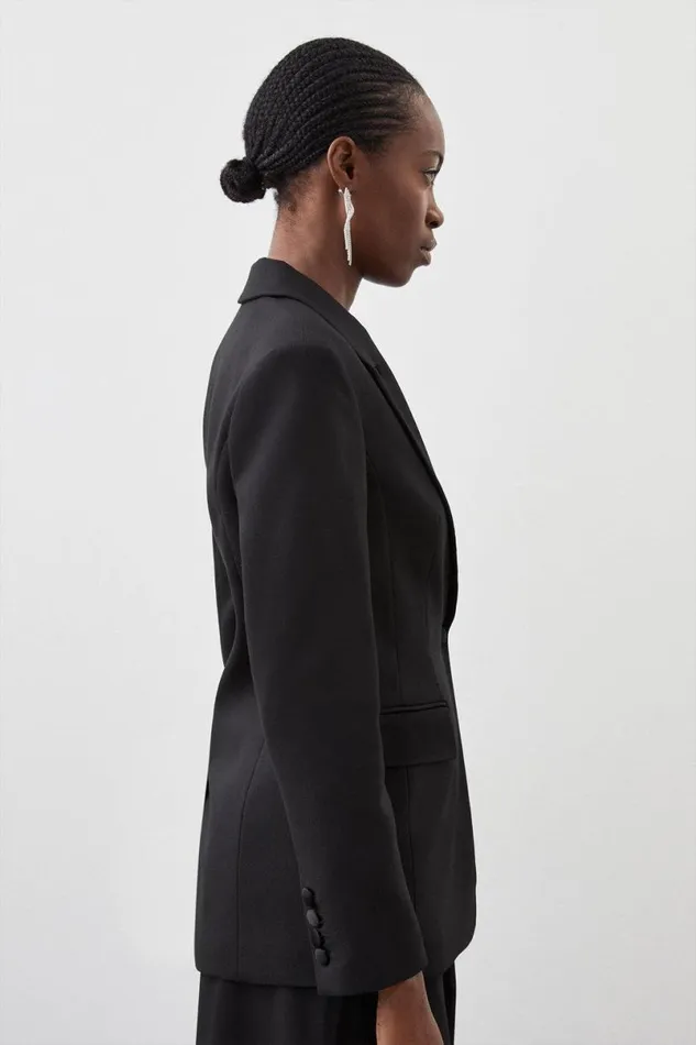 Tailored Premium Twill Single Breasted Contrast Detail Blazer Black Women Karen Millen Coats and Jackets