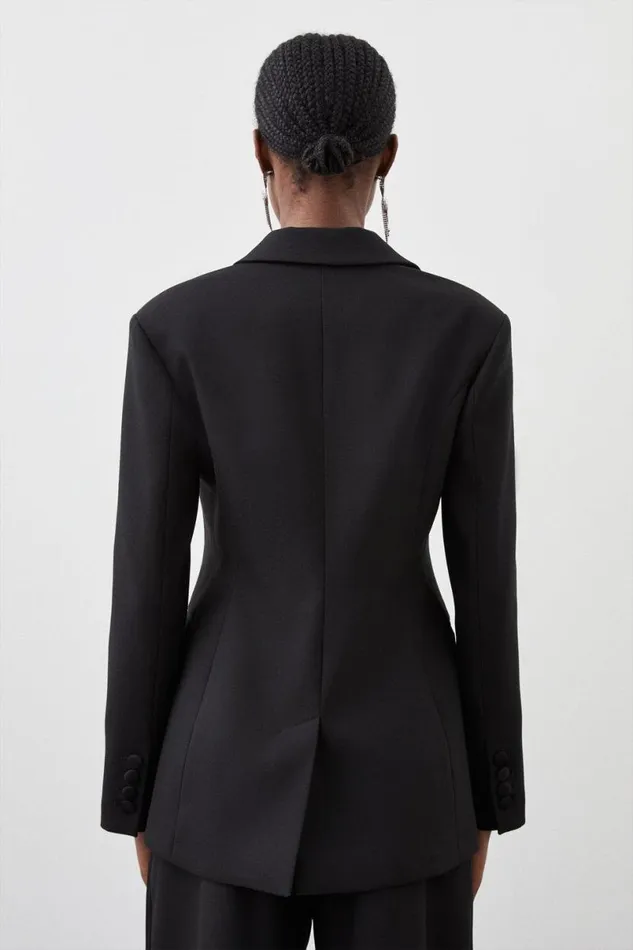 Tailored Premium Twill Single Breasted Contrast Detail Blazer Black Women Karen Millen Coats and Jackets