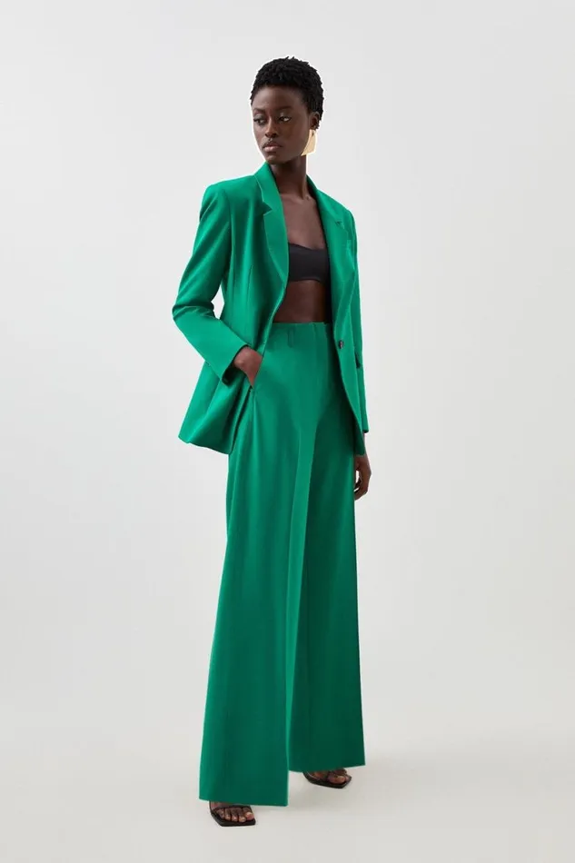 Tailored Single Breasted Pocket Detail Blazer Green Women Karen Millen Coats and Jackets