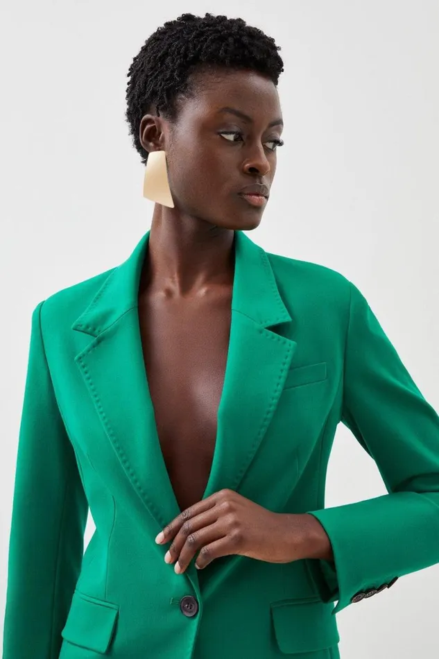 Tailored Single Breasted Pocket Detail Blazer Green Women Karen Millen Coats and Jackets