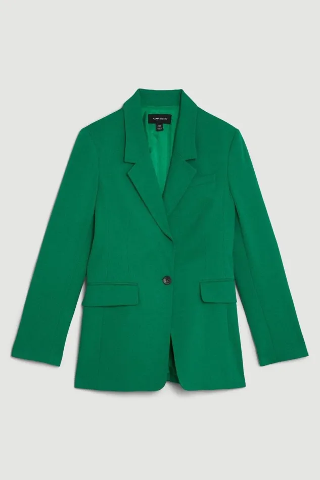 Tailored Single Breasted Pocket Detail Blazer Green Women Karen Millen Coats and Jackets