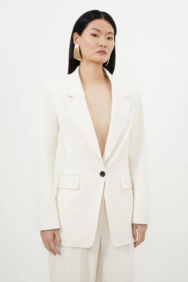 Tailored Single Breasted Pocket Detail Blazer Ivory Women Karen Millen Coats and Jackets