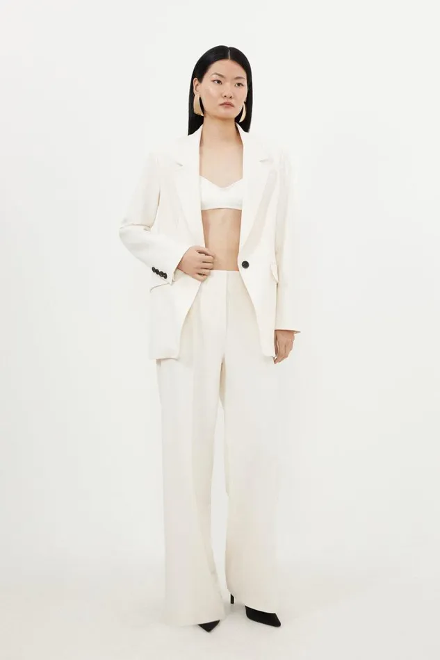 Tailored Single Breasted Pocket Detail Blazer Ivory Women Karen Millen Coats and Jackets