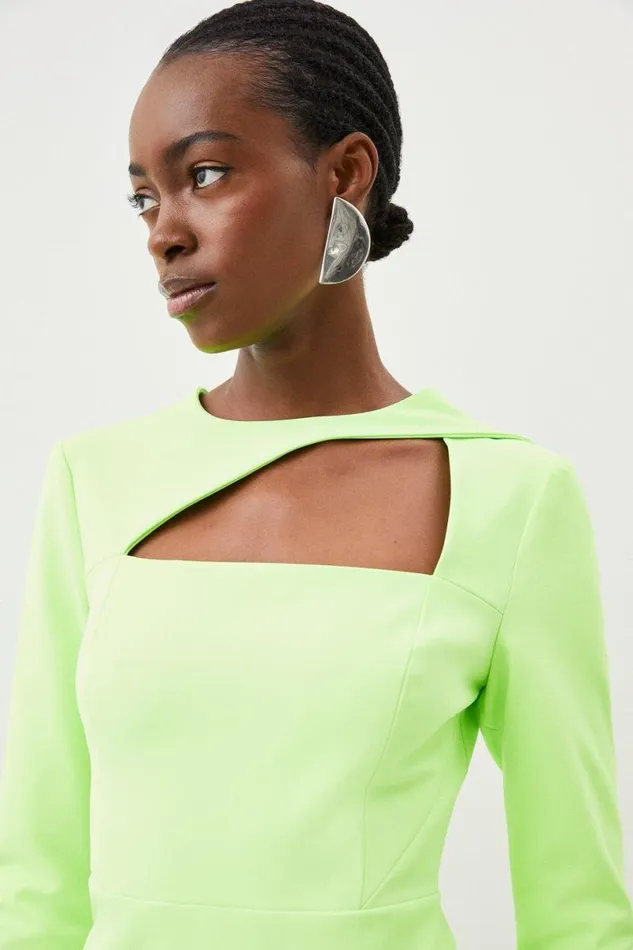 Tailored Stretch Crepe Asymmetric Panel Pencil Dress Neonlime Women Karen Millen Dresses