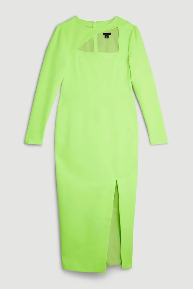 Tailored Stretch Crepe Asymmetric Panel Pencil Dress Neonlime Women Karen Millen Dresses