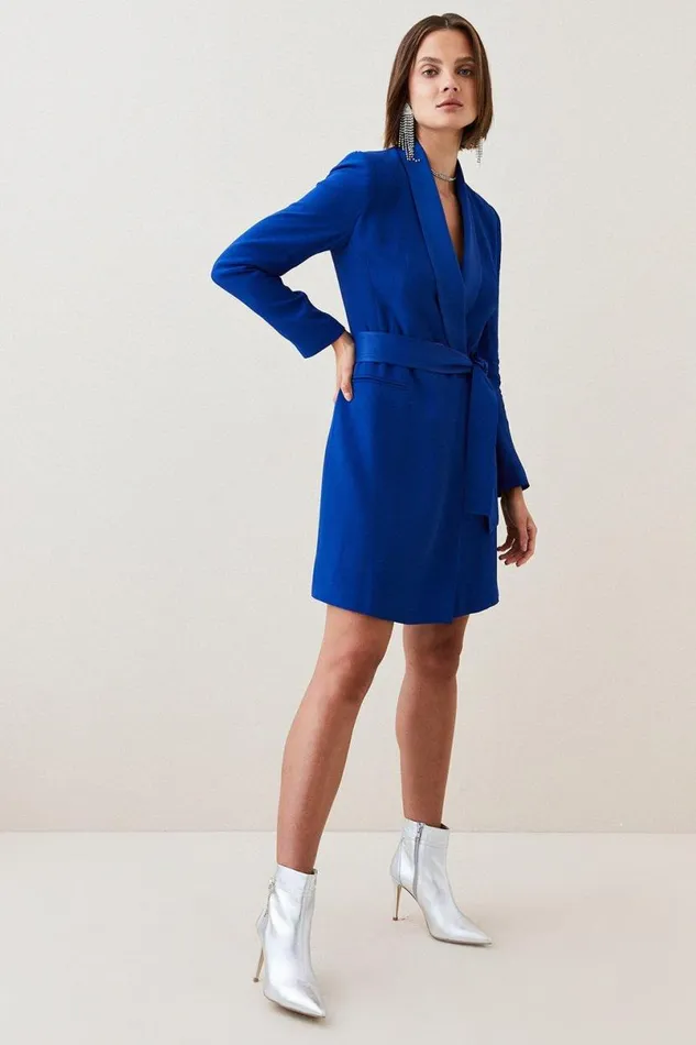 Tailored Tuxedo Wrap Mini Dress Cobalt Women Karen Millen Dresses