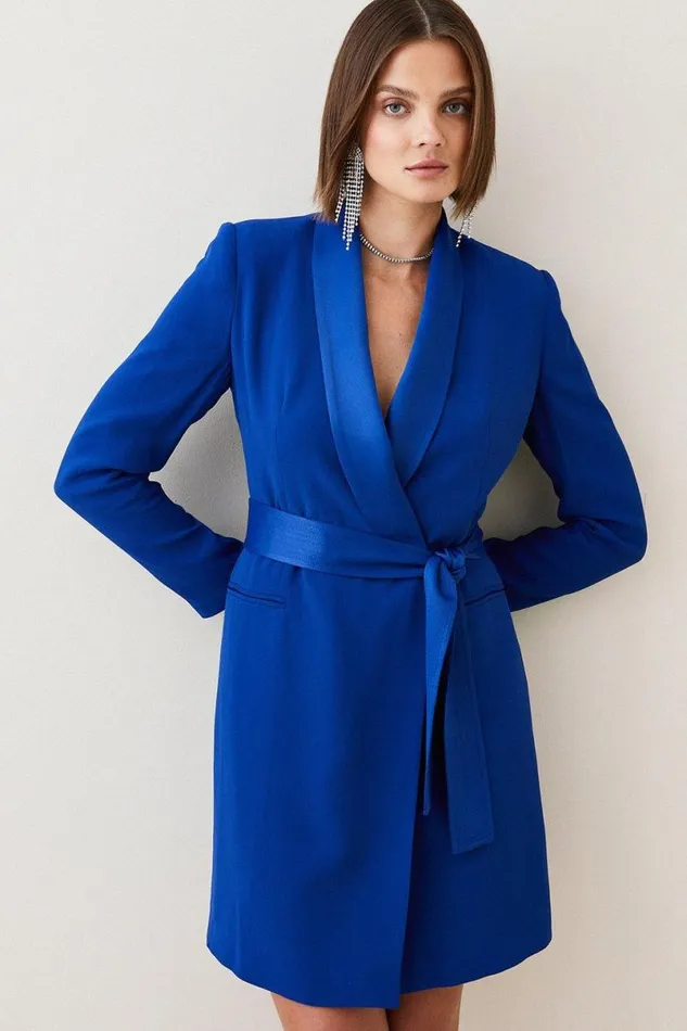 Tailored Tuxedo Wrap Mini Dress Cobalt Women Karen Millen Dresses