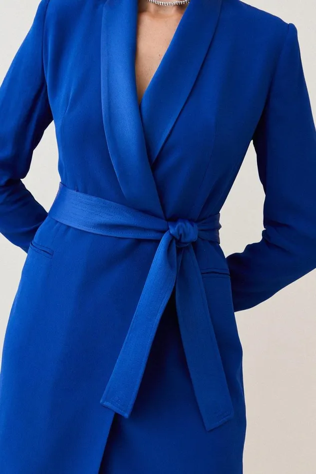 Tailored Tuxedo Wrap Mini Dress Cobalt Women Karen Millen Dresses