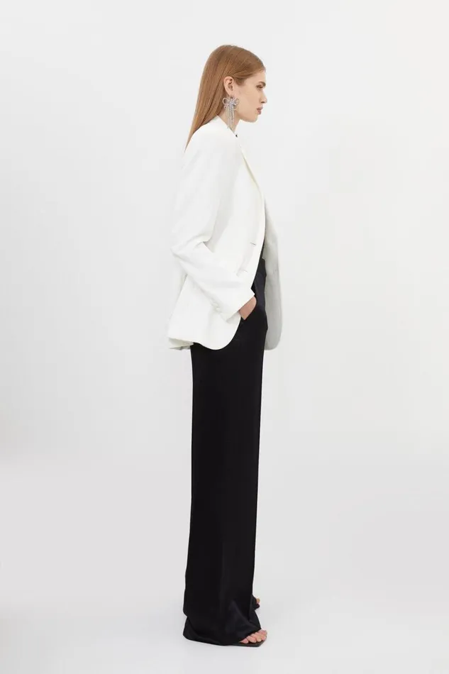 Tailored Viscose Satin Back Crepe Wide Leg Trousers Black Women Karen Millen CoOrds