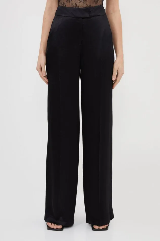 Tailored Viscose Satin Back Crepe Wide Leg Trousers Black Women Karen Millen CoOrds
