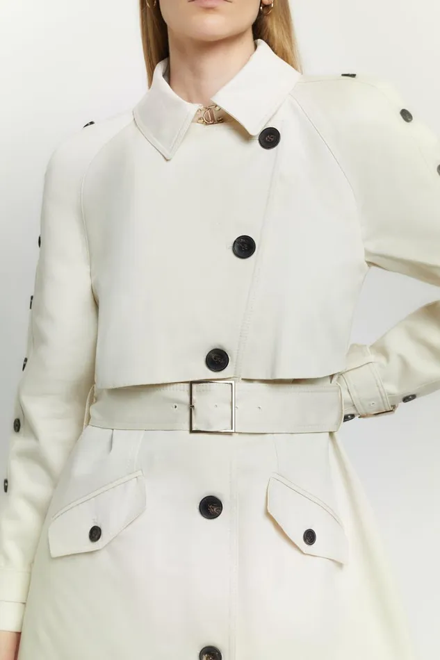 Tall Button Detail Belted Maxi Trench Coat Ivory Women Karen Millen Coats and Jackets