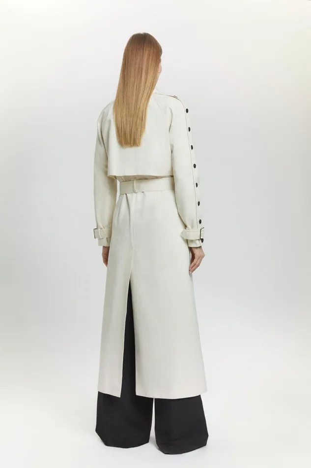 Tall Button Detail Belted Maxi Trench Coat Ivory Women Karen Millen Coats and Jackets