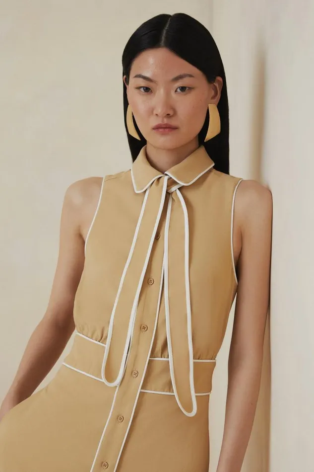 Tall The Founder Contrast Tipped Sleeveless Tailored Shirt Dress Women Karen Millen Dresses