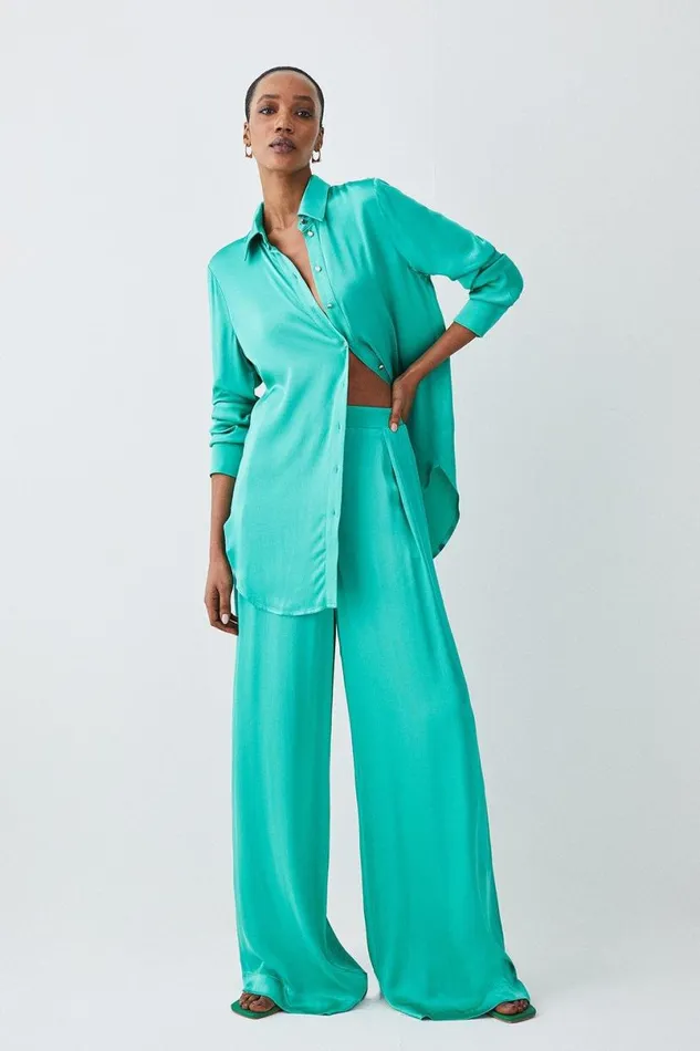 Tall Viscose Satin Wide Leg Trousers Women Karen Millen Trousers