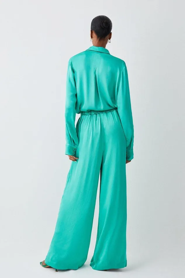 Tall Viscose Satin Wide Leg Trousers Women Karen Millen Trousers