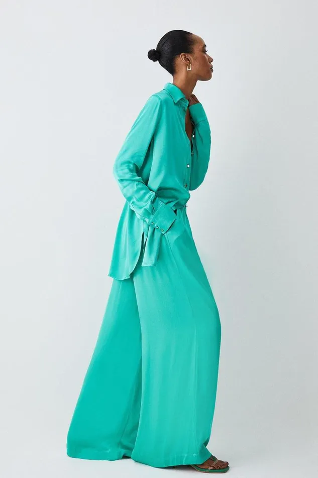 Tall Viscose Satin Wide Leg Trousers Women Karen Millen Trousers