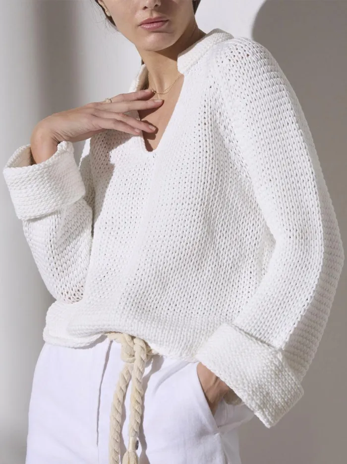 The Aria Popover Salt White Women Brochu Walker Sweaters