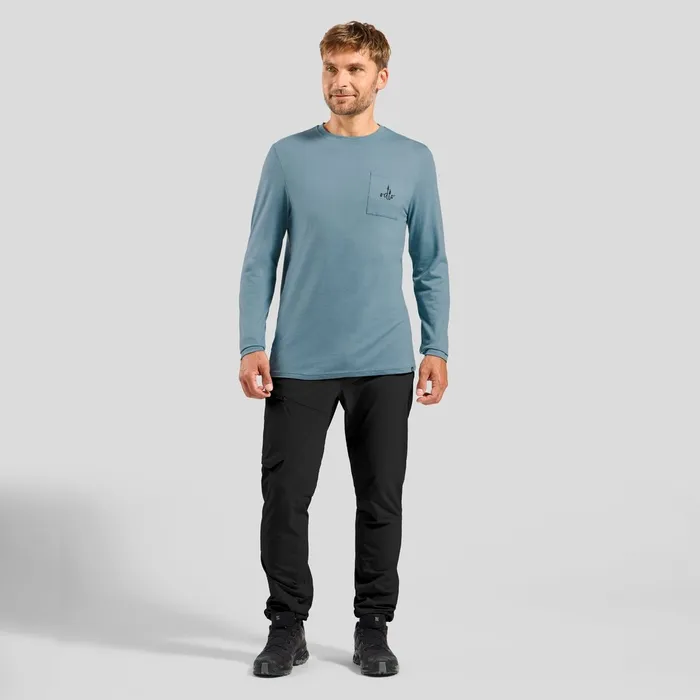 The Ascent Merino 200 Pocket Long Sleeve Tshirt Provincial Blue Men Odlo Mid Layers and Longsleeves