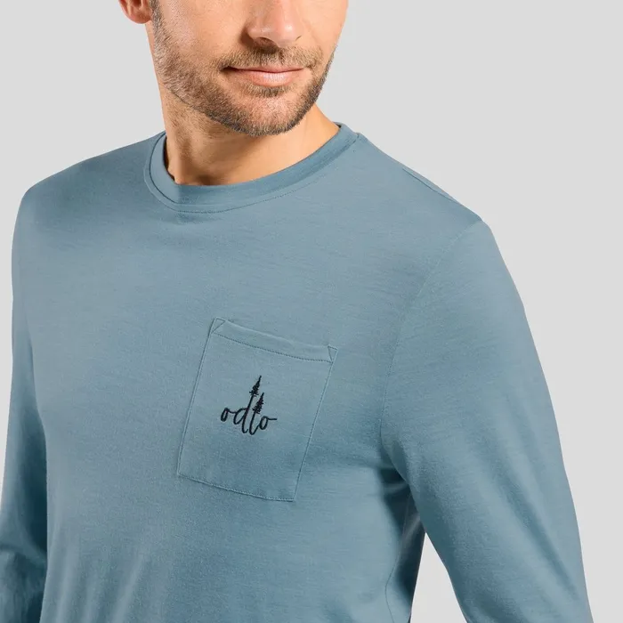 The Ascent Merino 200 Pocket Long Sleeve Tshirt Provincial Blue Men Odlo Mid Layers and Longsleeves