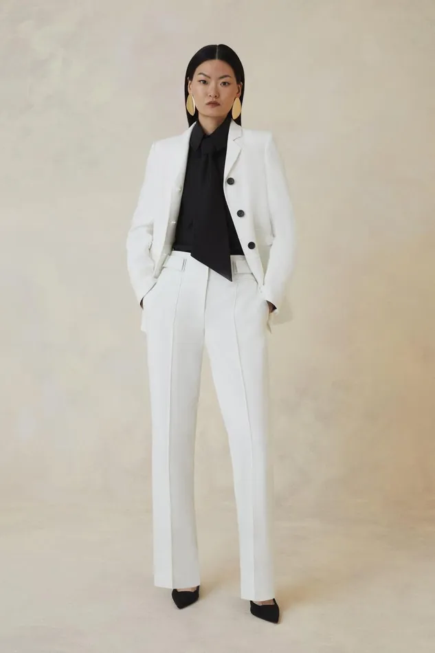 The Founder Compact Stretch Tab Waist Slim Leg Trousers Ivory Women Karen Millen Trousers The Founder Compact Stretch Tab Waist Slim Leg Trousers Ivory Women Karen Millen Trousers