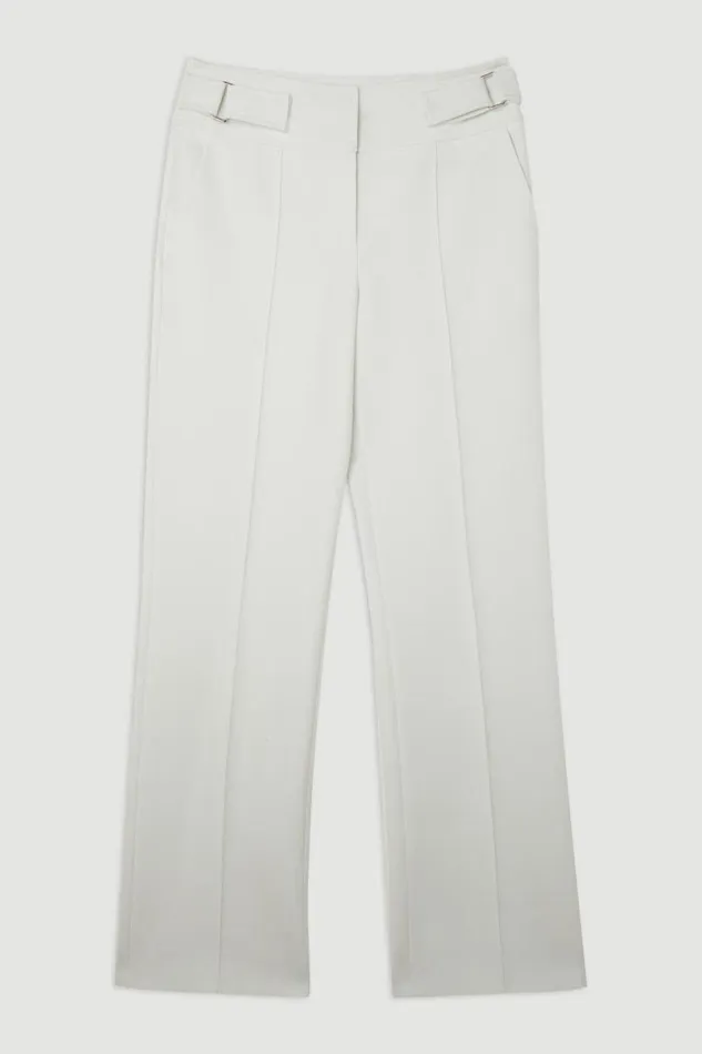 The Founder Compact Stretch Tab Waist Slim Leg Trousers Ivory Women Karen Millen Trousers