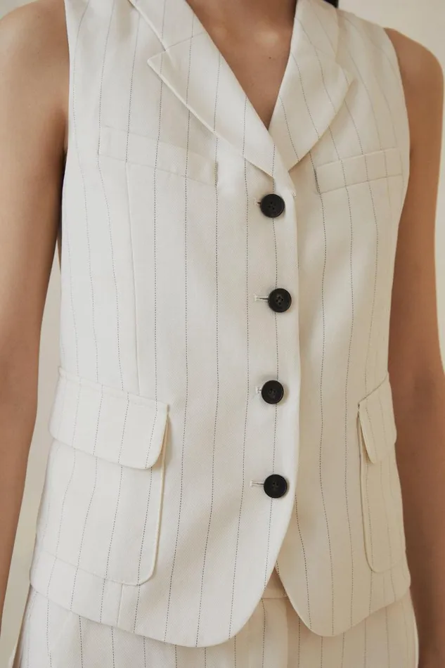 The Founder Striped Pocket Detail Single Breasted Waistcoat Stripe Women Karen Millen Tops