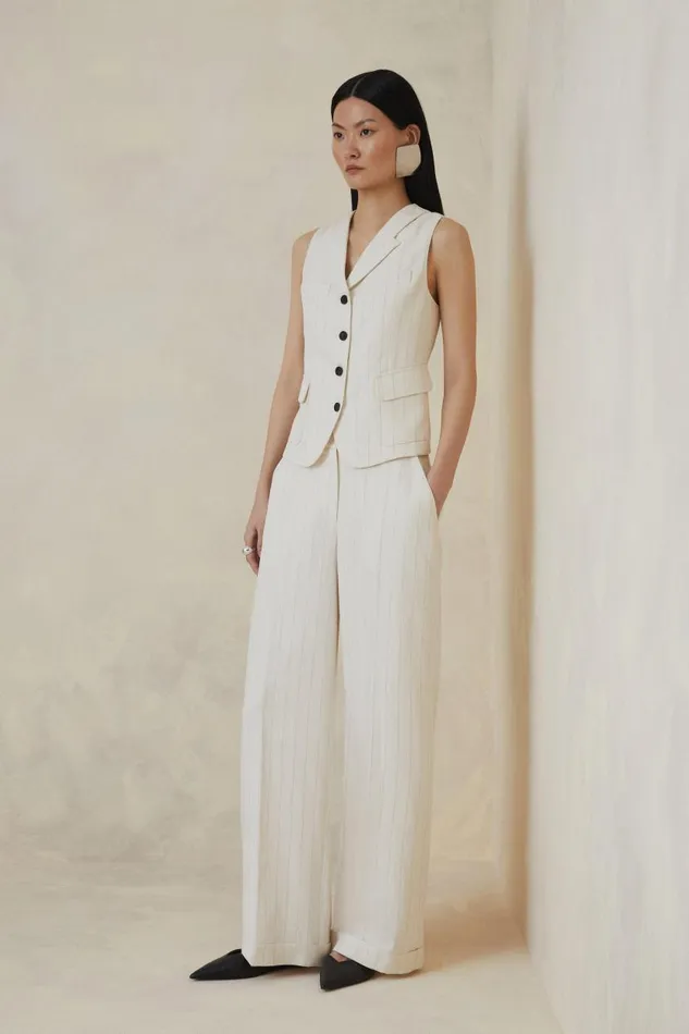 The Founder Striped Pocket Detail Single Breasted Waistcoat Stripe Women Karen Millen Tops