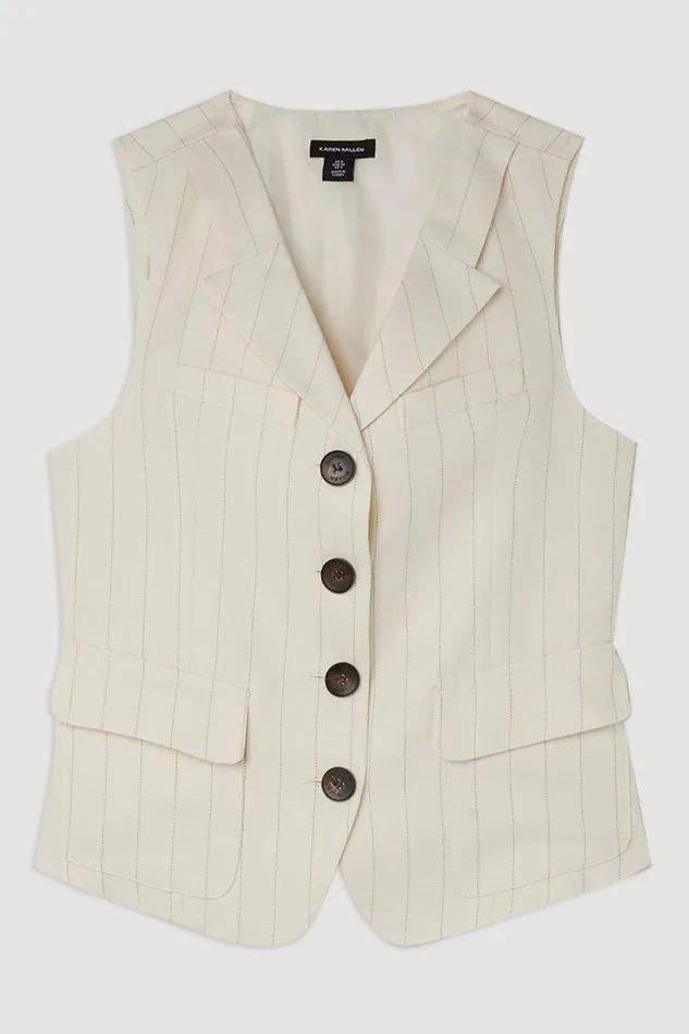 The Founder Striped Pocket Detail Single Breasted Waistcoat Stripe Women Karen Millen Tops
