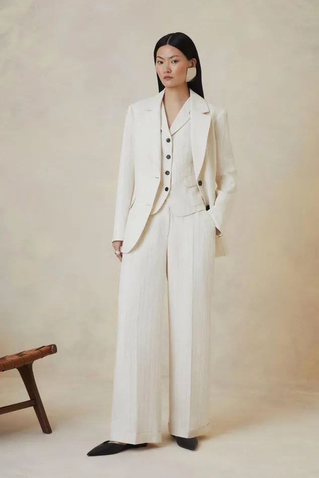 The Founder Striped Pocket Detail Single Breasted Waistcoat Stripe Women Karen Millen Tops