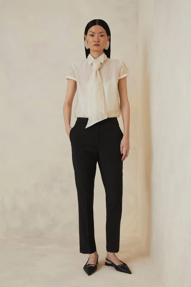 The Founder Tailored Wool Blend Straight Trousers Black Women Karen Millen Trousers