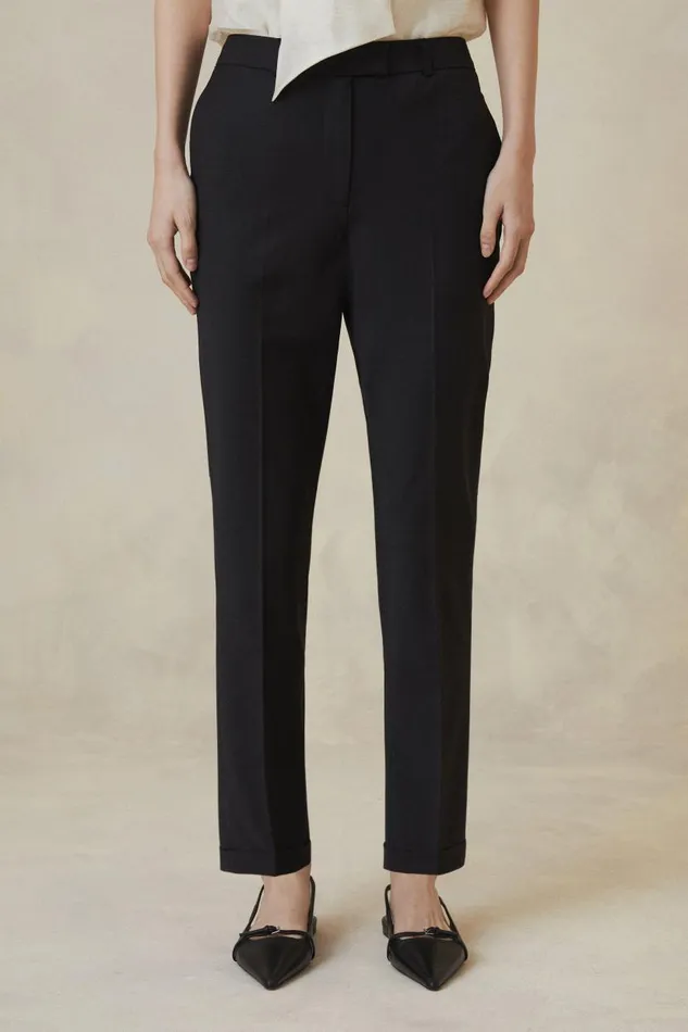 The Founder Tailored Wool Blend Straight Trousers Black Women Karen Millen Trousers