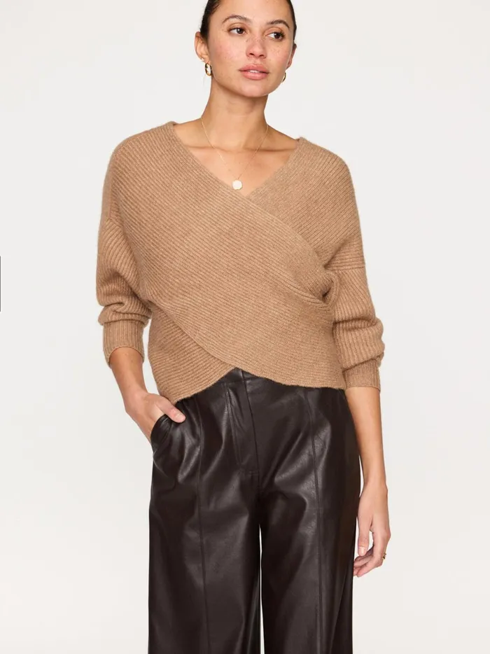 The Hughes Wrap Front Sweater Camel Mlange Women Brochu Walker Sweaters