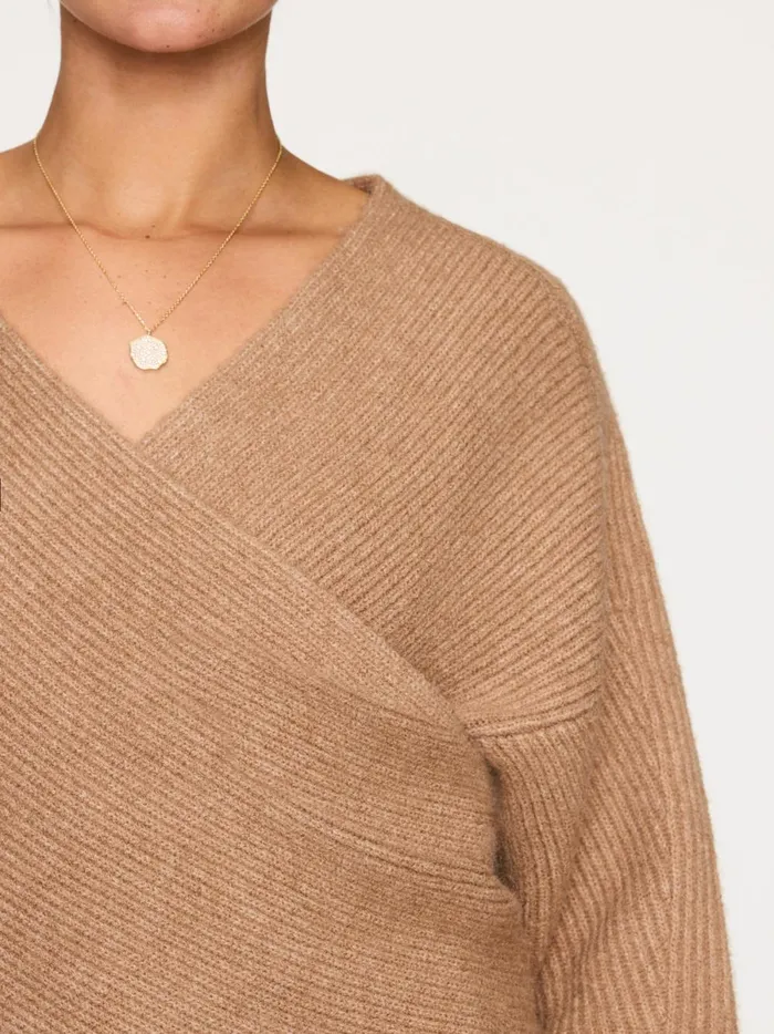 The Hughes Wrap Front Sweater Camel Mlange Women Brochu Walker Sweaters