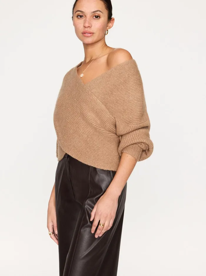 The Hughes Wrap Front Sweater Camel Mlange Women Brochu Walker Sweaters
