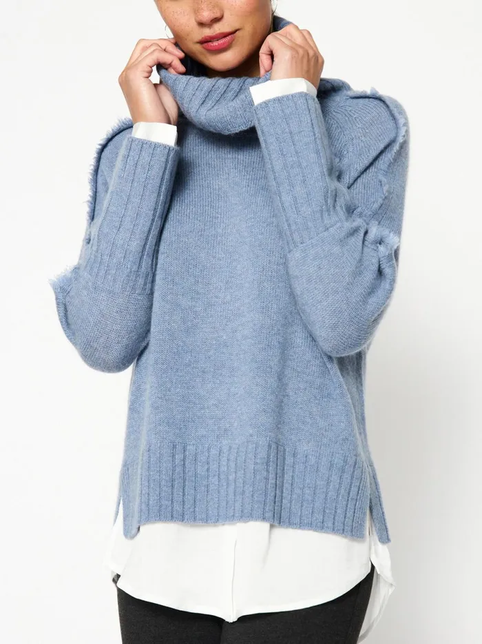 The Jolie Fringe Layered Looker Celeste Blue Melange W White Women Brochu Walker Looker Sweaters
