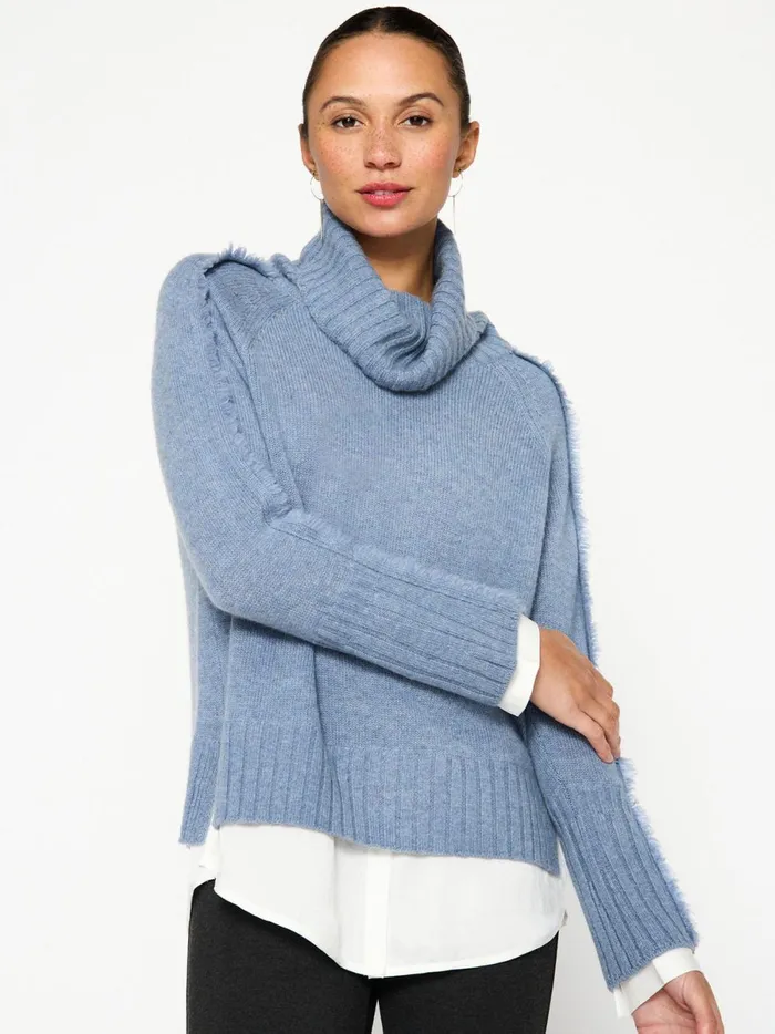 The Jolie Fringe Layered Looker Celeste Blue Melange W White Women Brochu Walker Looker Sweaters