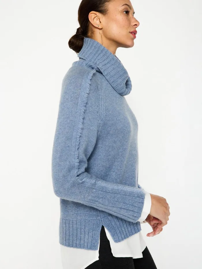 The Jolie Fringe Layered Looker Celeste Blue Melange W White Women Brochu Walker Looker Sweaters
