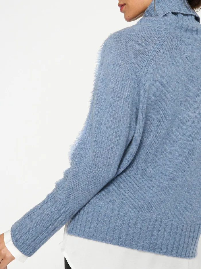 The Jolie Fringe Layered Looker Celeste Blue Melange W White Women Brochu Walker Looker Sweaters