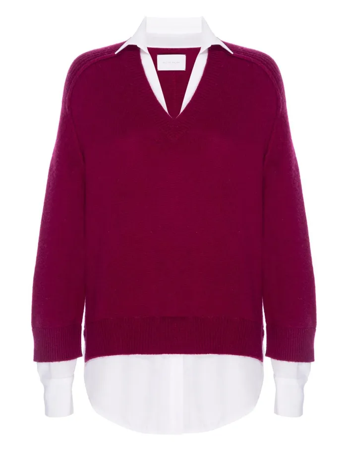 The Looker Layered VNeck Damson Red With White Underlayer Women Brochu Walker Sweaters