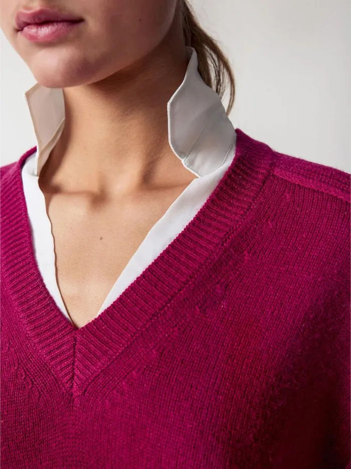 The Looker Layered VNeck Damson Red With White Underlayer Women Brochu Walker Sweaters