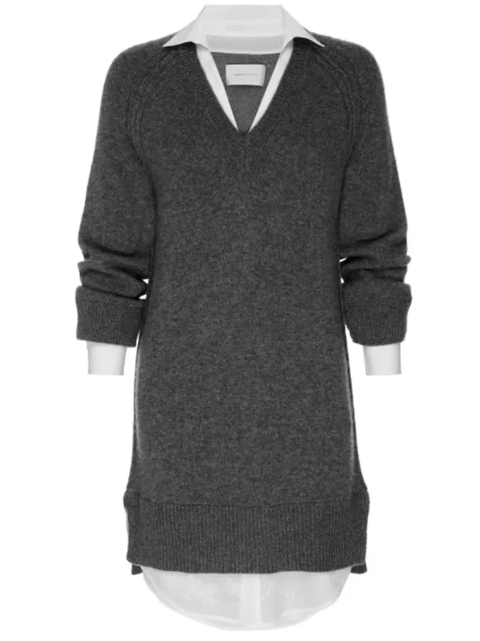 The Looker Layered VNeck Dress Charcoal With White Underlayer Women Brochu Walker Looker Sweaters