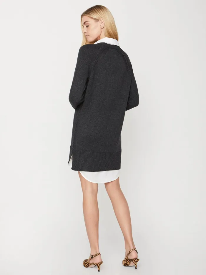 The Looker Layered VNeck Dress Charcoal With White Underlayer Women Brochu Walker Looker Sweaters